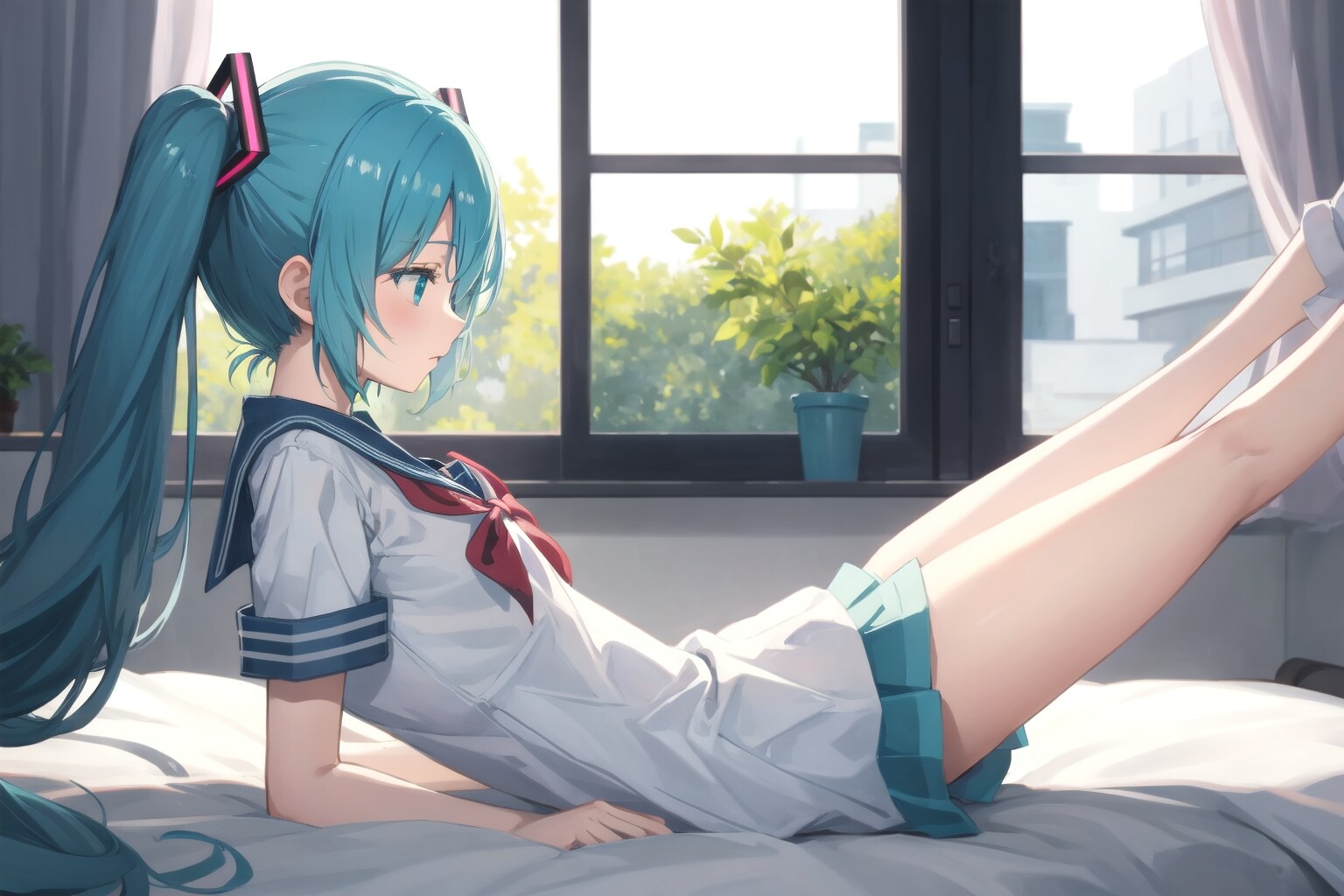 ベッドでなんかやってる
