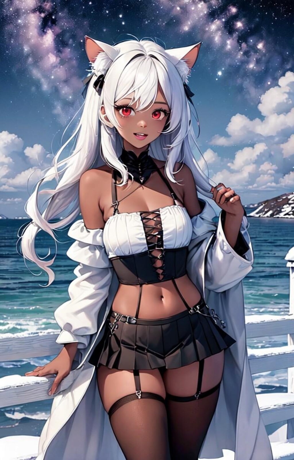 海辺の褐色猫