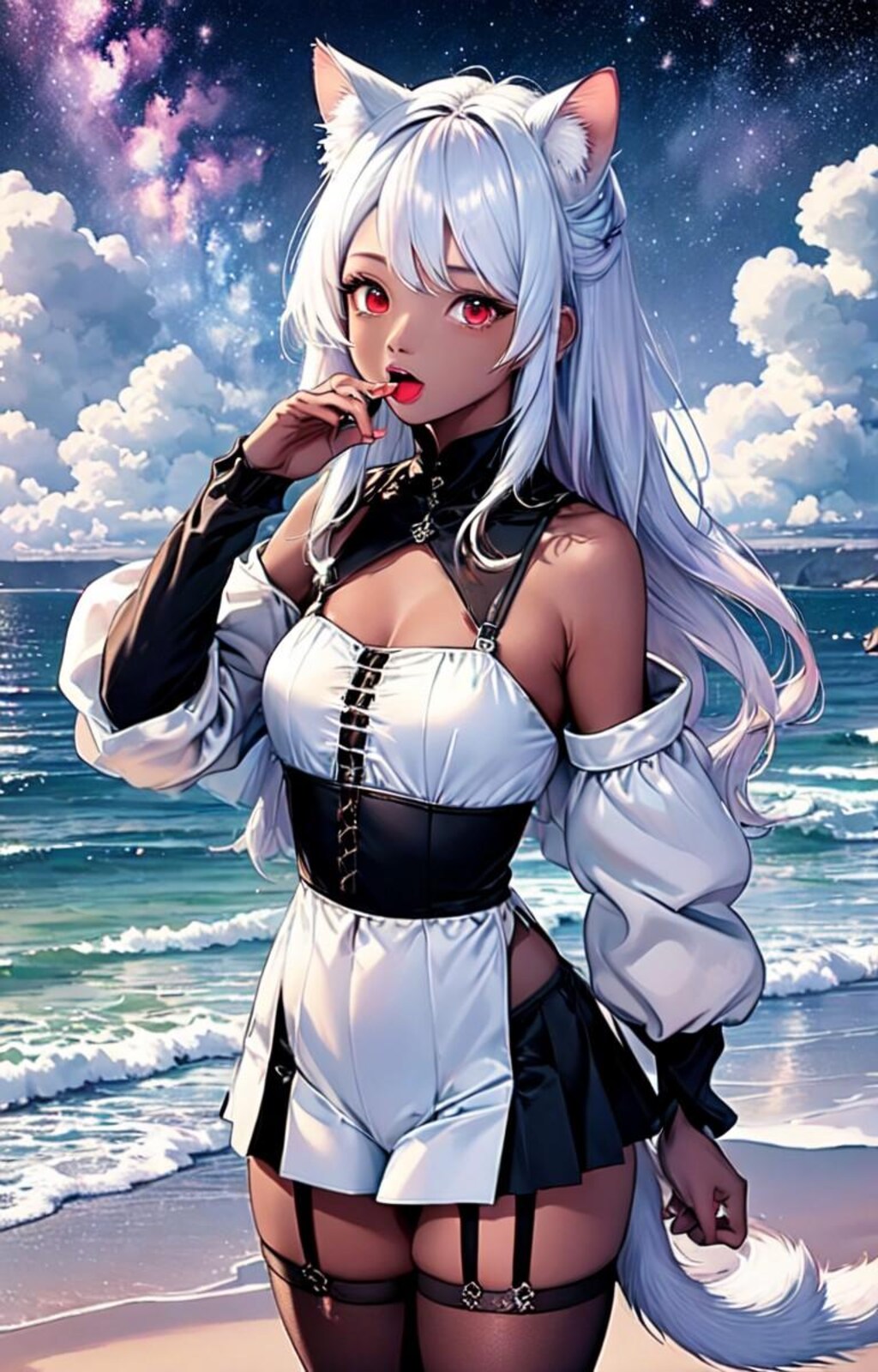 海辺の褐色猫