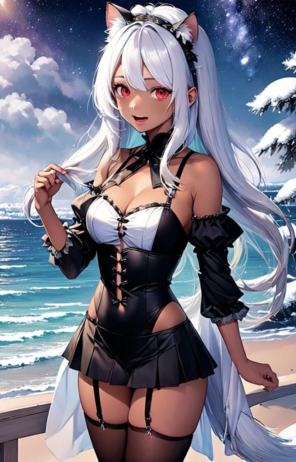 海辺の褐色猫
