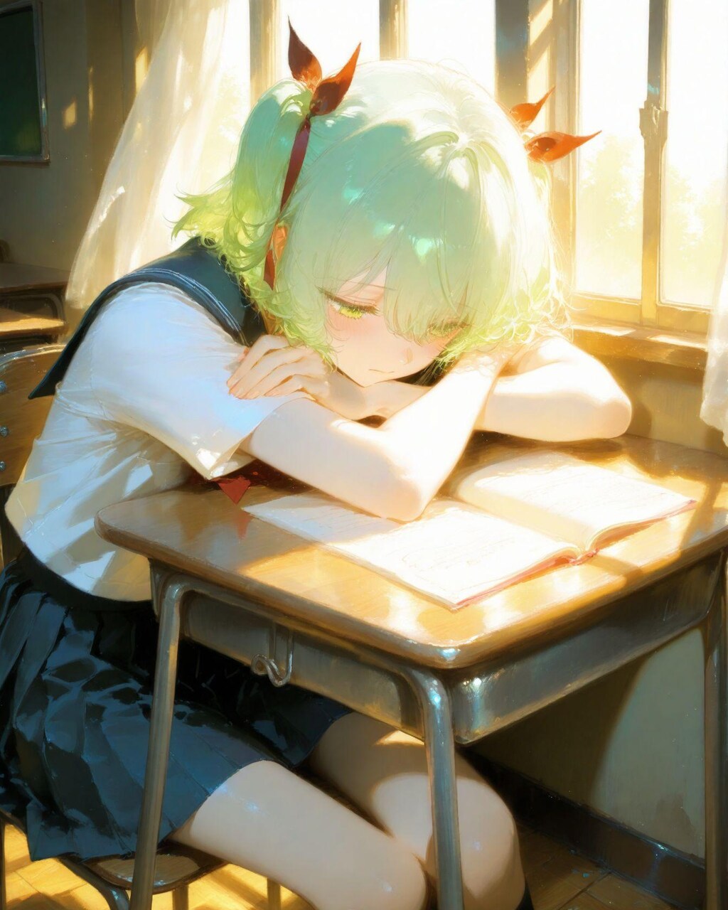 「放課後の教室でちょっと落ち込んでる」