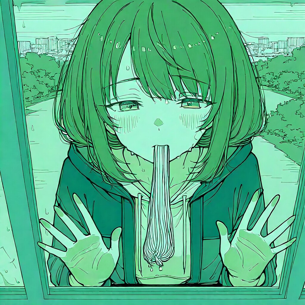 窓に顔を押しつけて変顔に