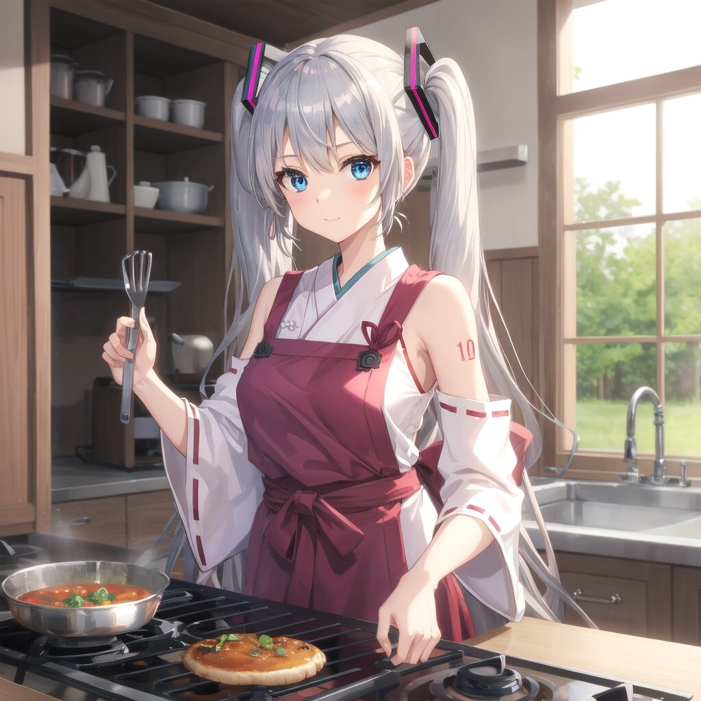 巫女さん料理中