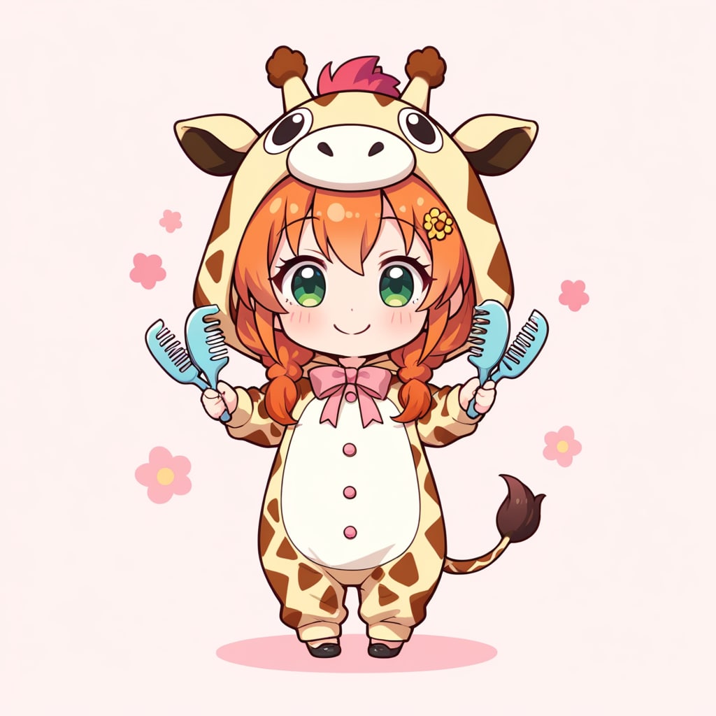くしを持つキリン着ぐるみちび子ちゃん