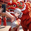 獅子舞と自撮りチャイナ女子 2枚目
