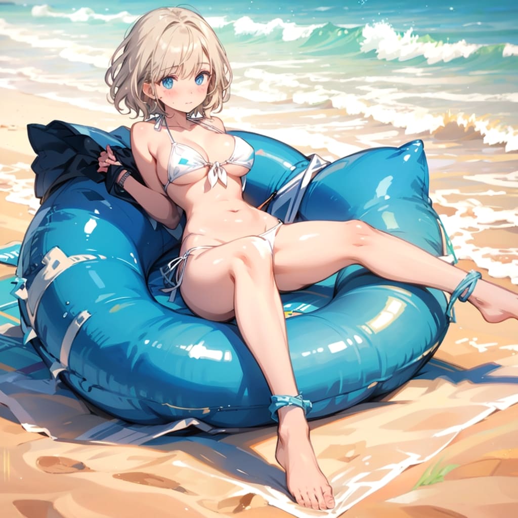 全力ビキニ少女45(金髪・白ビキニ)