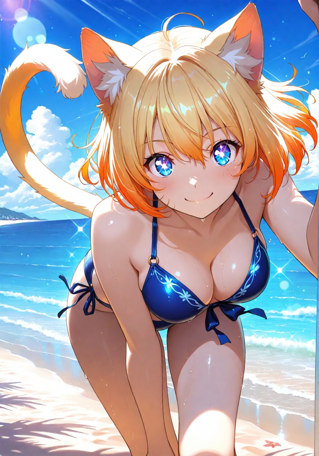 九尾＆猫の獣人のビキニ姿