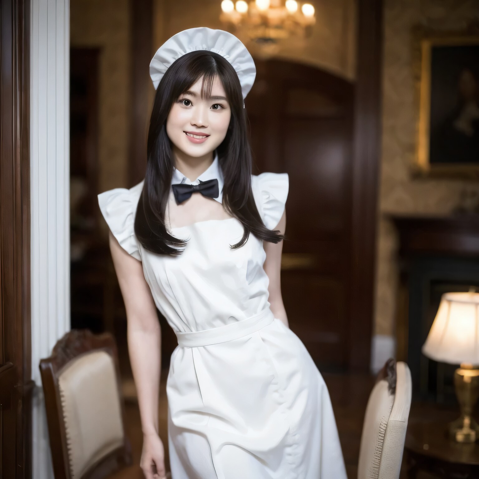 黒髪ロングでメイド服の美女８２ | の人気AIイラスト・グラビア