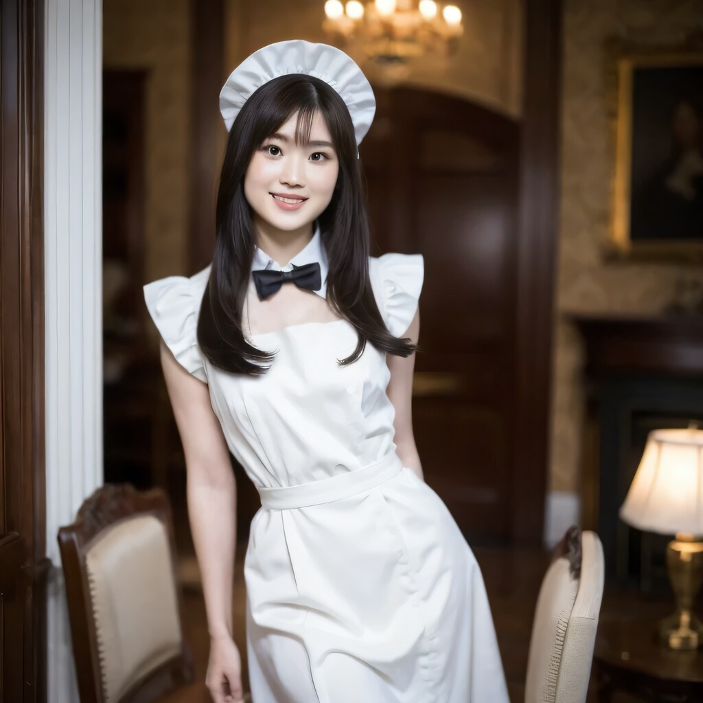 黒髪ロングでメイド服の美女８２