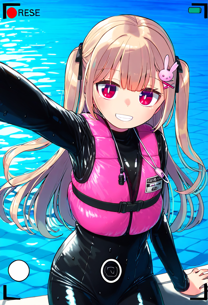 プールで生配信するVtuber