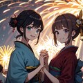 来年も2人でこの花火を見よう・百合（10枚）レトロモダン街シリーズ・その19 6枚目