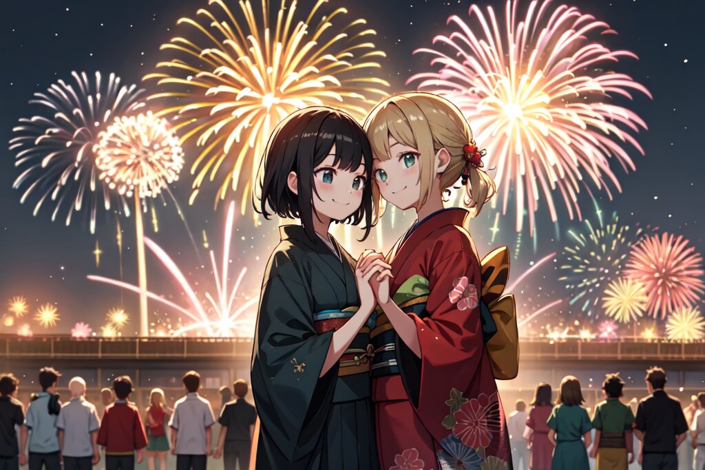 来年も2人でこの花火を見よう・百合（10枚）レトロモダン街シリーズ・その19
