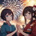 来年も2人でこの花火を見よう・百合（10枚）レトロモダン街シリーズ・その19 3枚目