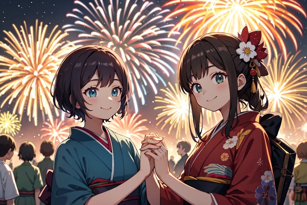 来年も2人でこの花火を見よう・百合（10枚）レトロモダン街シリーズ・その19
