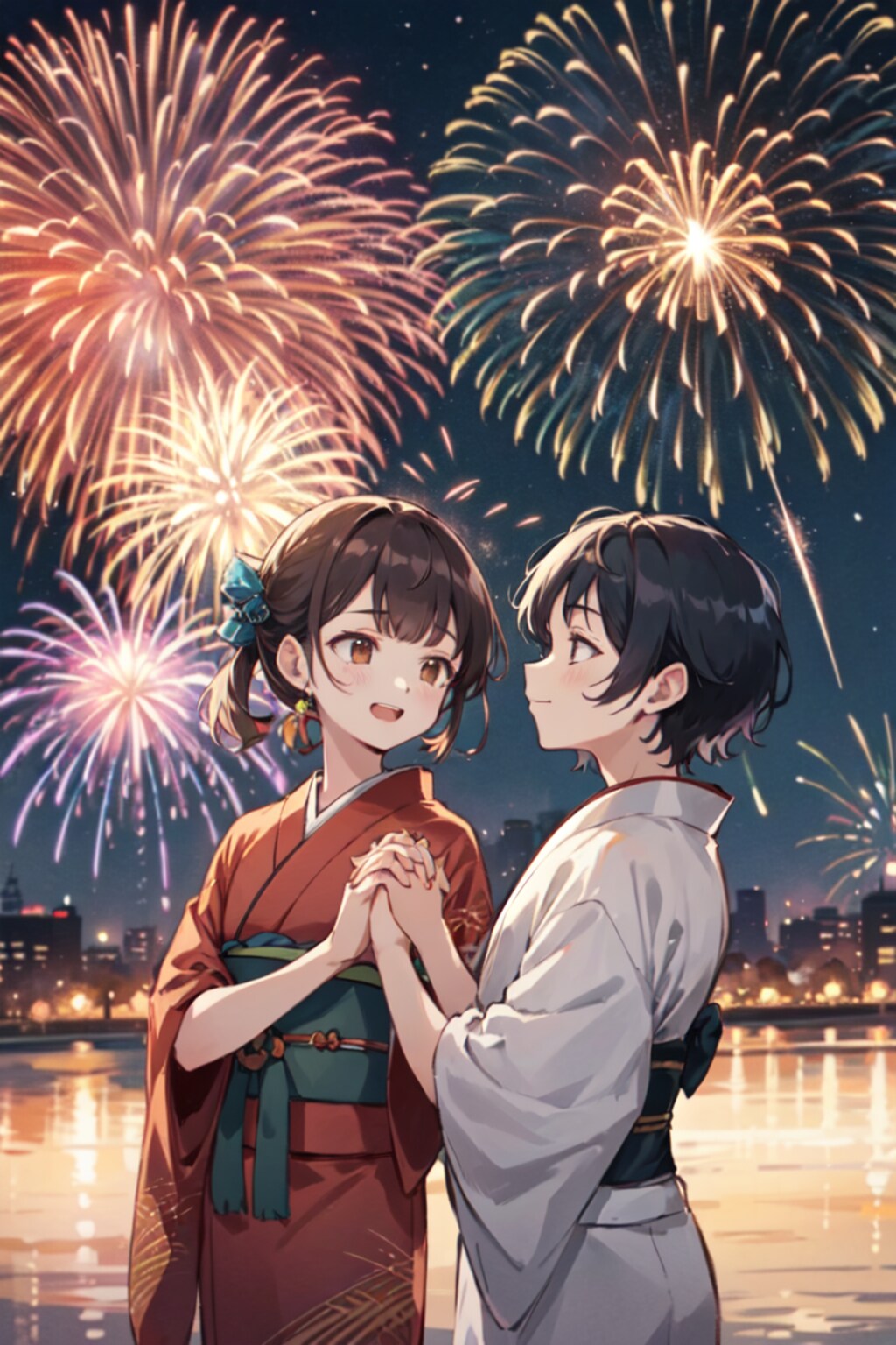 来年も2人でこの花火を見よう・百合（10枚）レトロモダン街シリーズ・その19