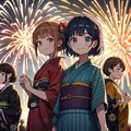 来年も2人でこの花火を見よう・百合（10枚）レトロモダン街シリーズ・その19 2枚目