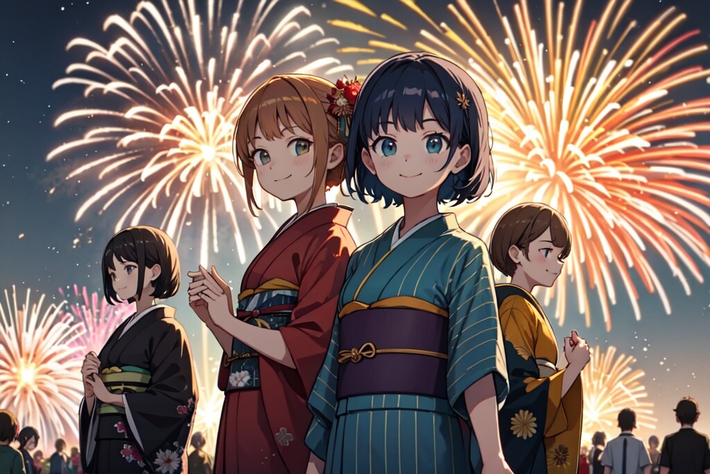 来年も2人でこの花火を見よう・百合（10枚）レトロモダン街シリーズ・その19