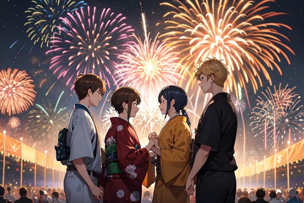 来年も2人でこの花火を見よう・百合（10枚）レトロモダン街シリーズ・その19
