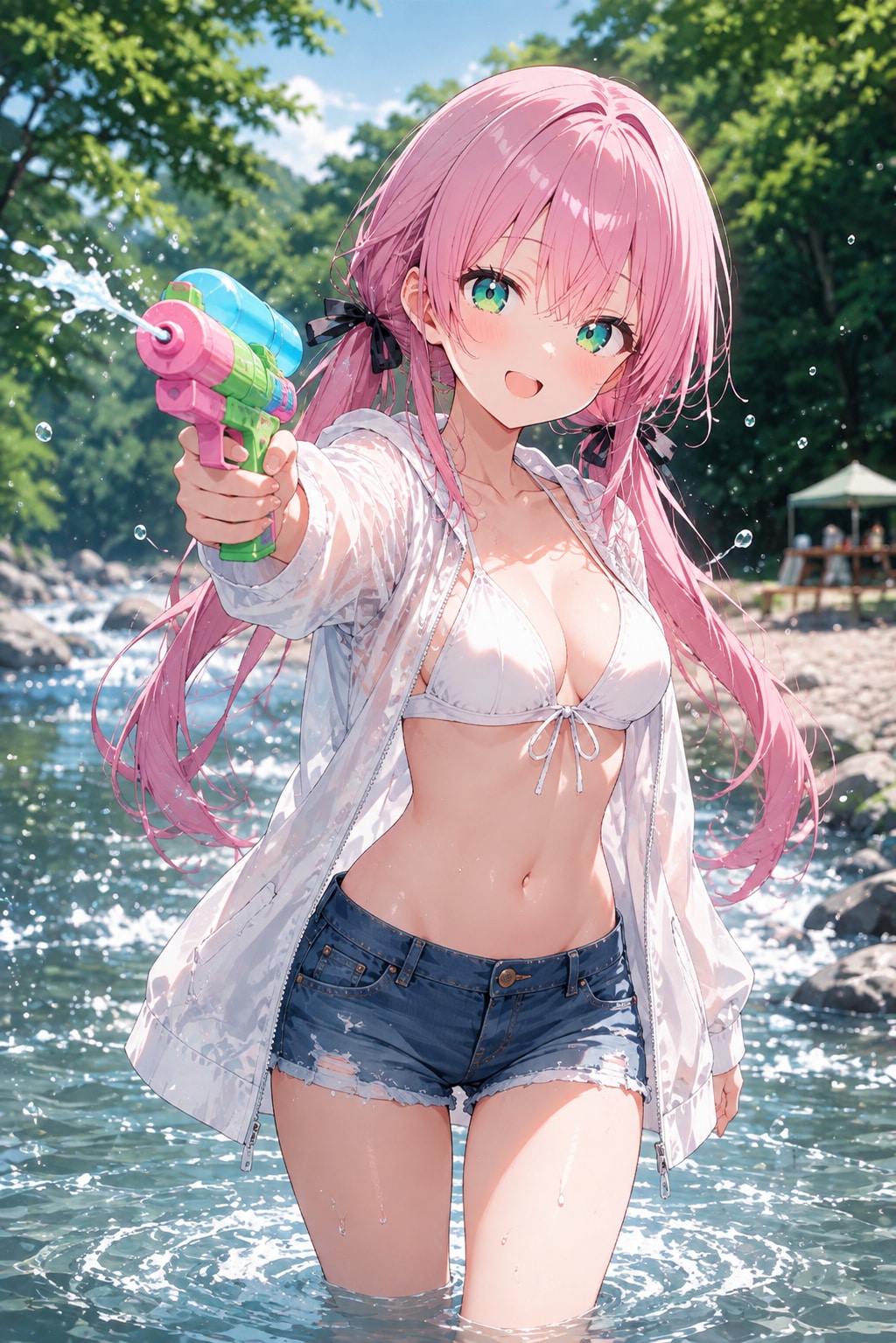 桃花と李々花の水遊び