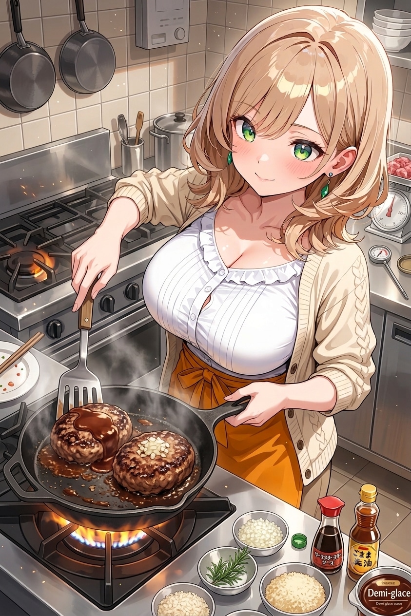ハンバーグ調理中