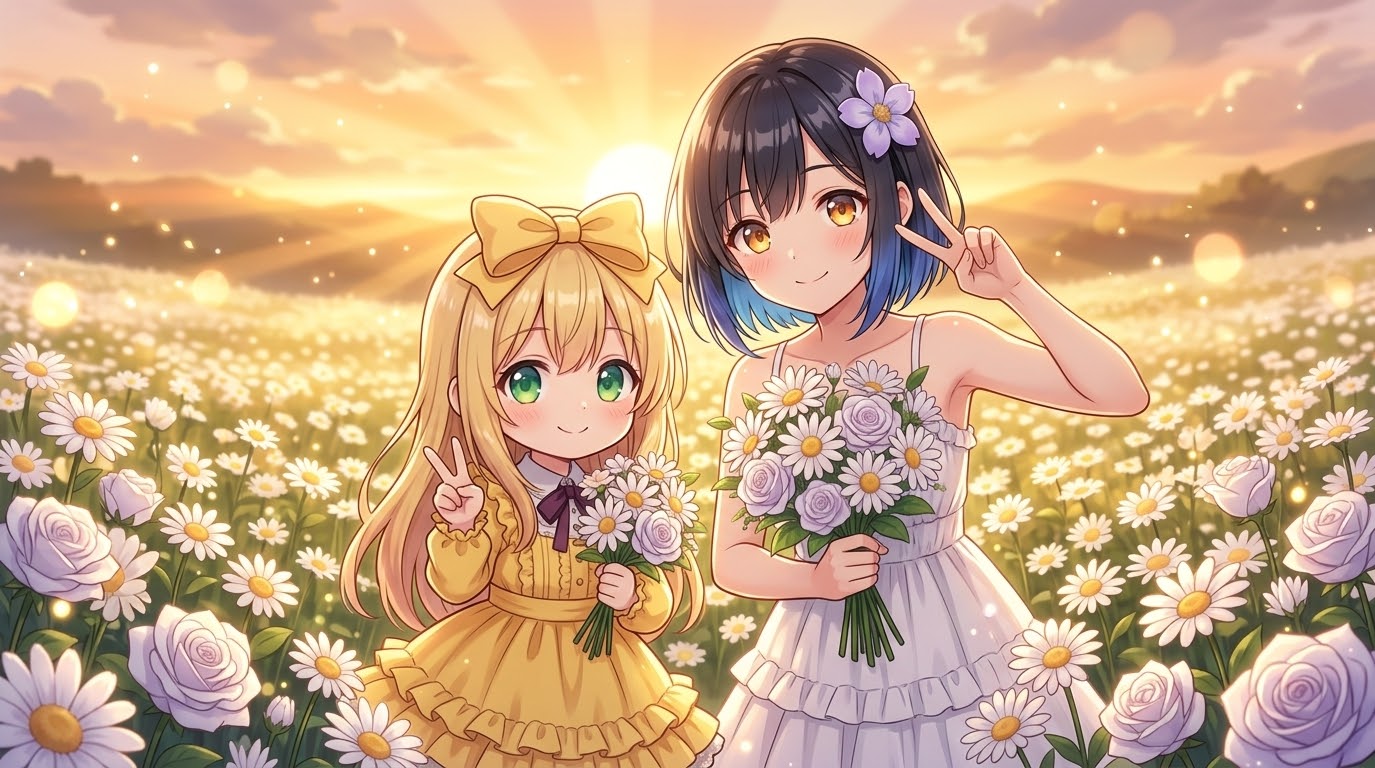 二人でおはピース✌️ | の人気AIイラスト・グラビア