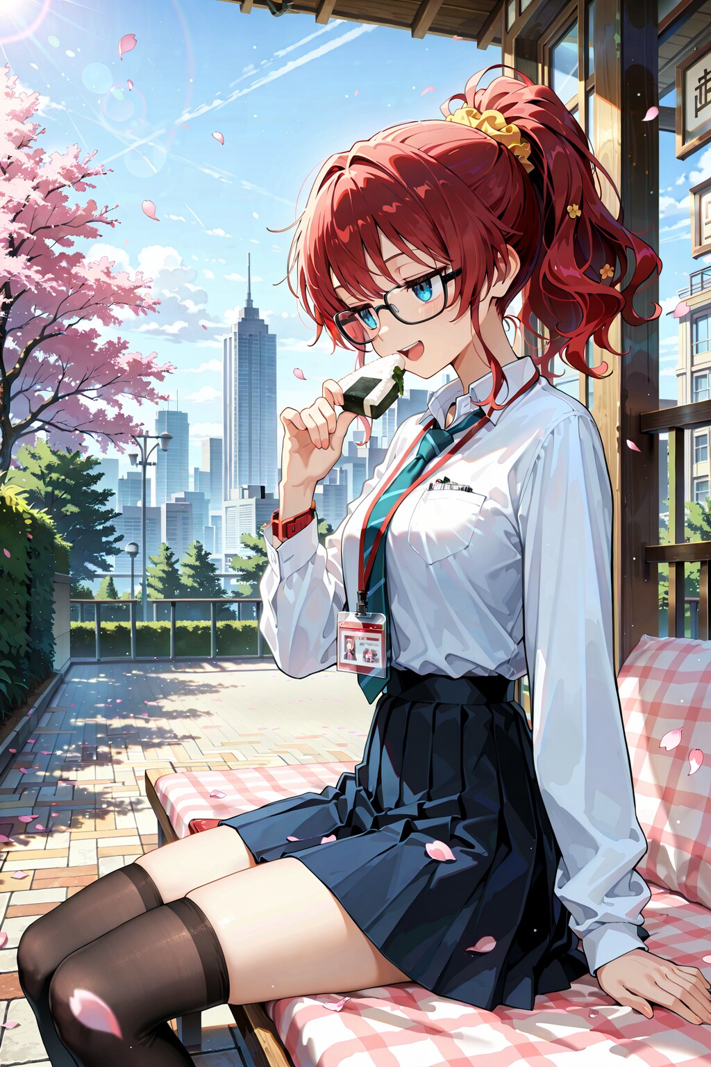 校庭でぼっち飯のジト目先生。　SDXL,WAVE,CAPE比較