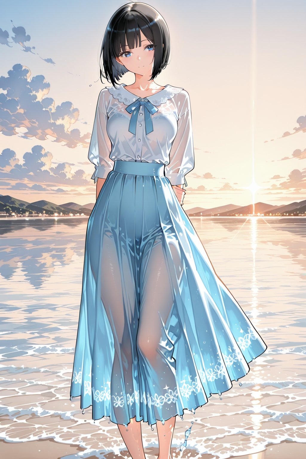 湖畔の黒髪栞さん