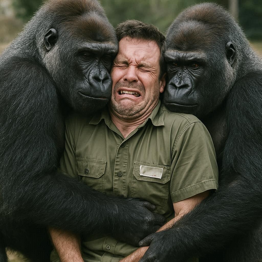 ゴリラに挟まれた