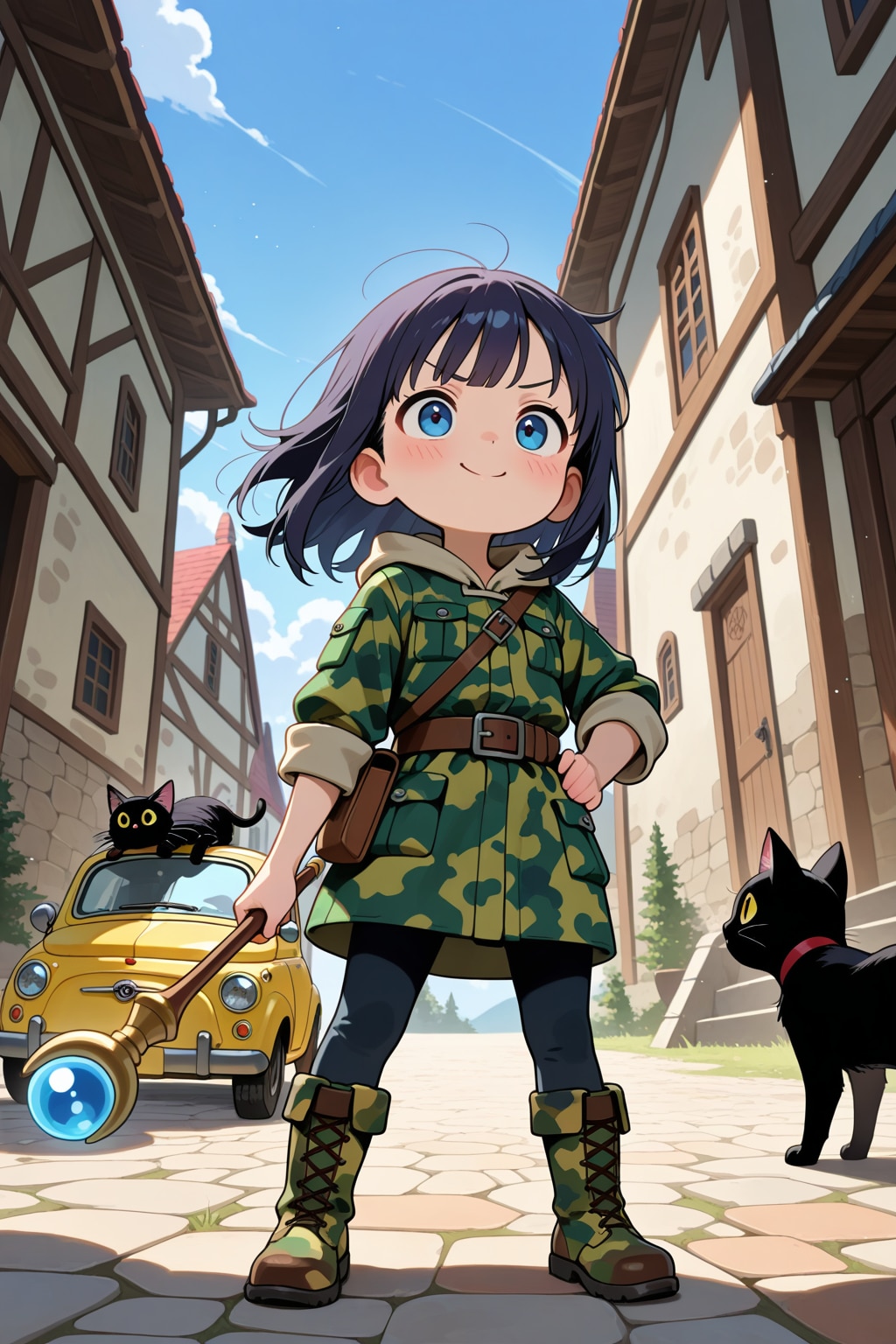 魔法少女と黒猫の村めぐり | の人気AIイラスト・グラビア