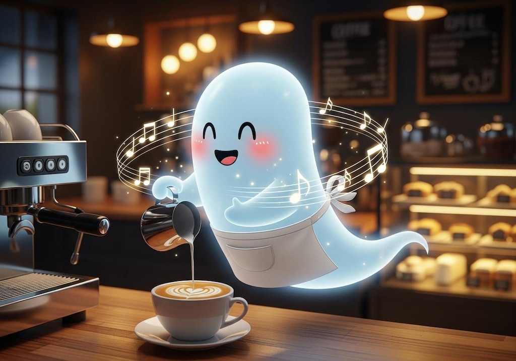 お化けバリスタのラテアート