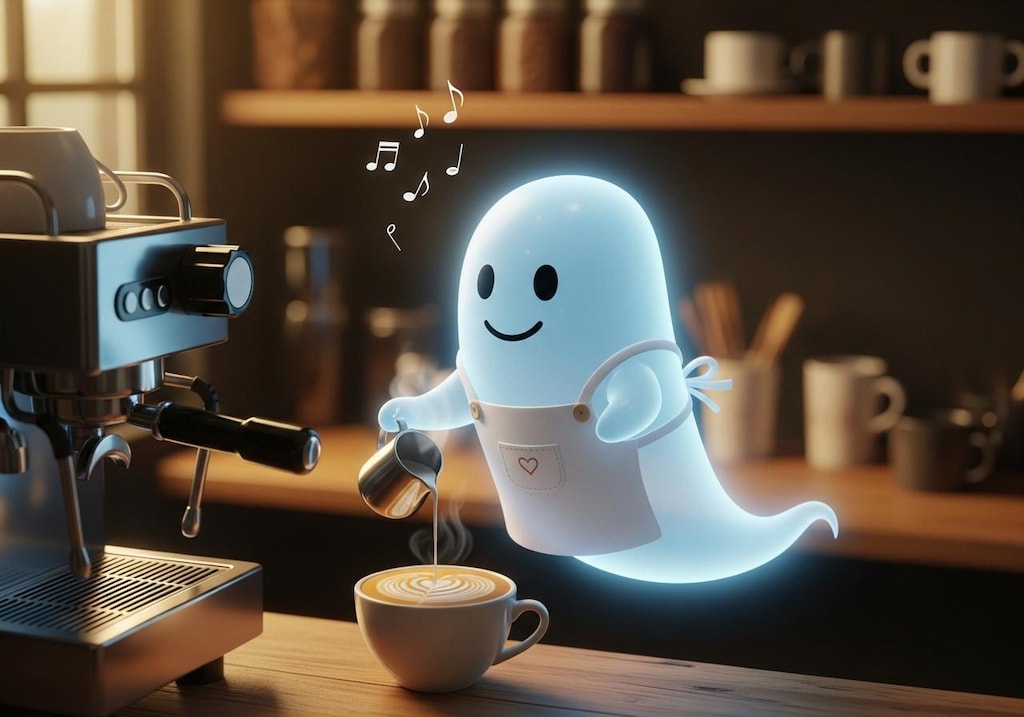 お化けバリスタのラテアート