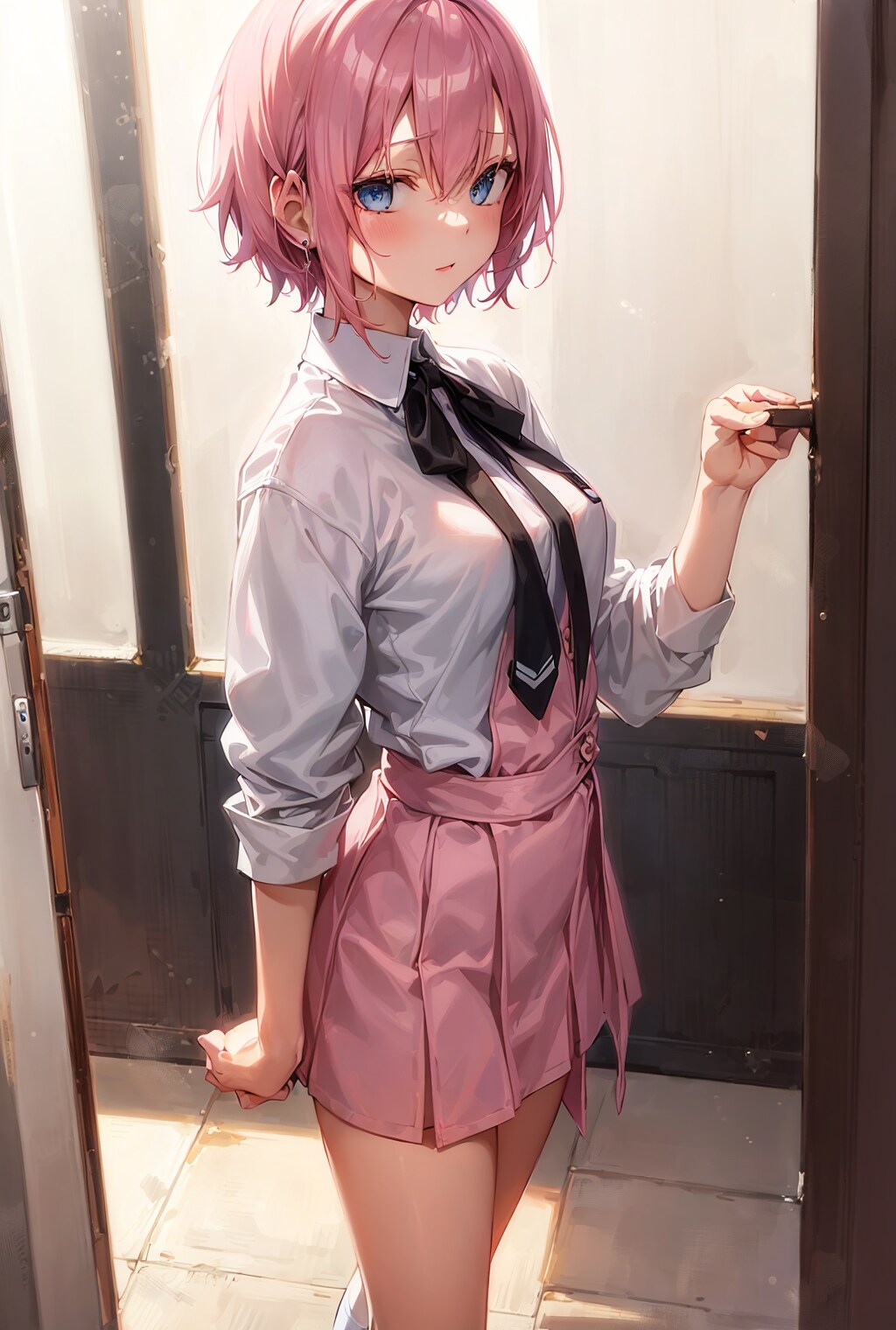 ピンクの髪の学生