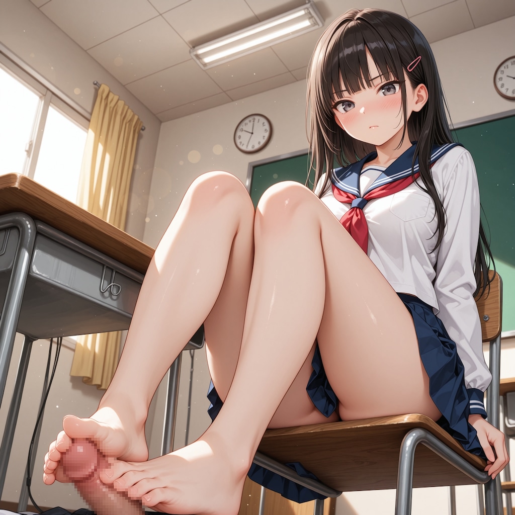 教室で足コキ