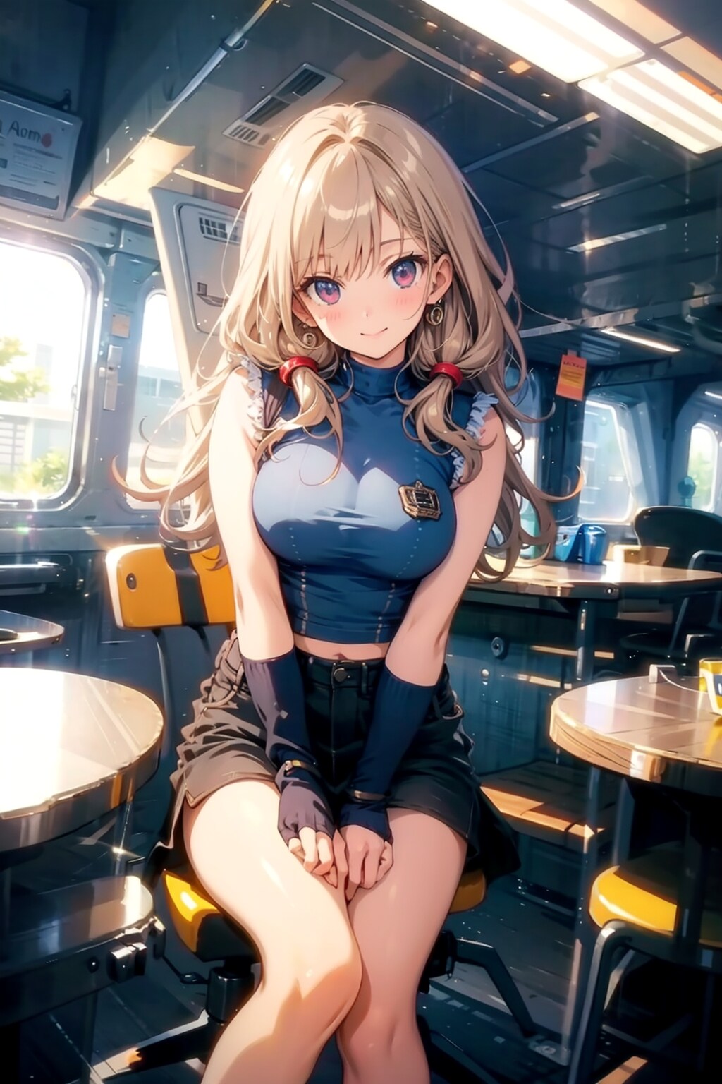 メカメカしい喫茶店で待ち合わせの女の人