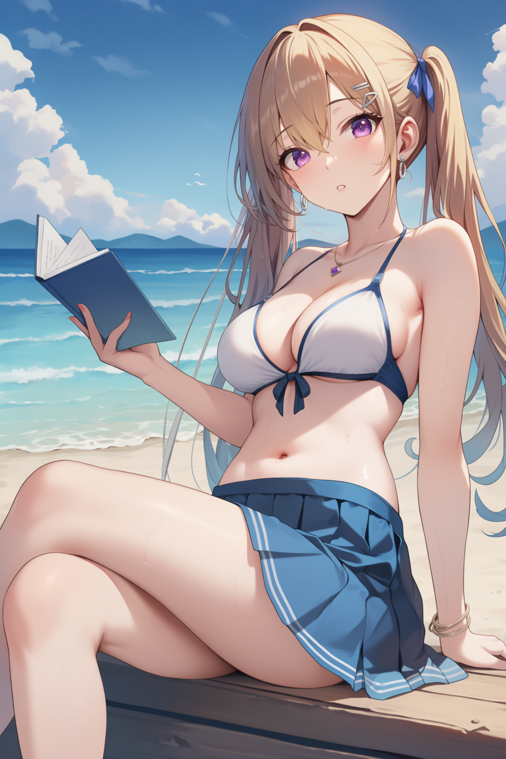 ビキニ+プリーツスカート+ツインテール