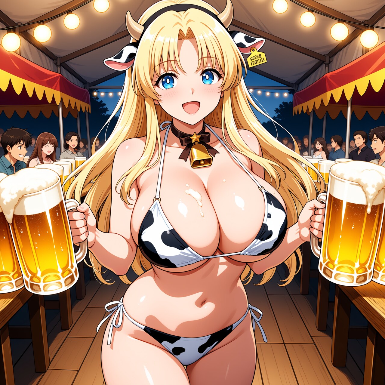 姫騎士セレスティーナ、なぜか牛ビキニ着てビアガーデンでアルバイト