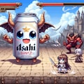 魔王のビール缶を倒そうとしている女の子 3枚目