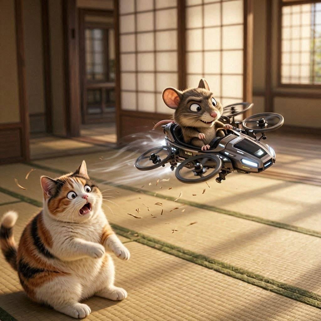 ２ミニドローンで猫にいたずらチュウー