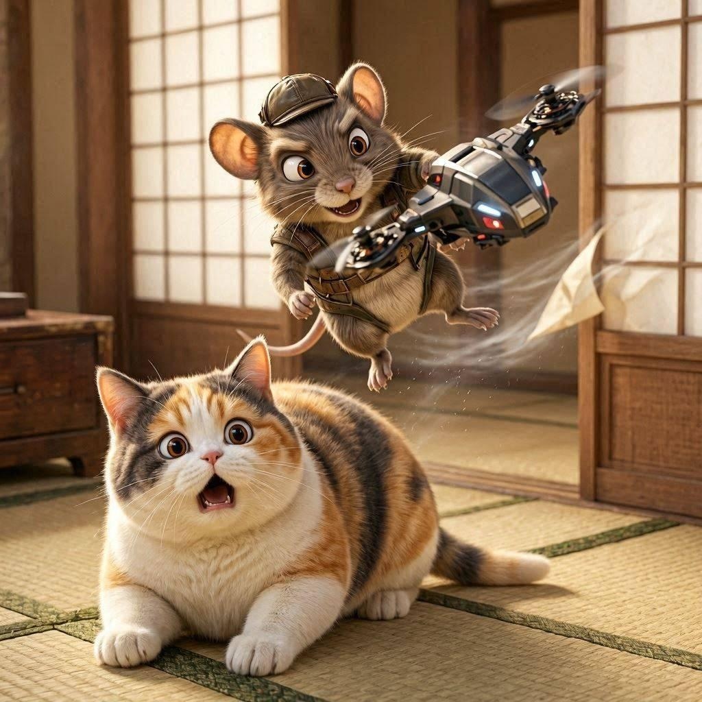 ２ミニドローンで猫にいたずらチュウー
