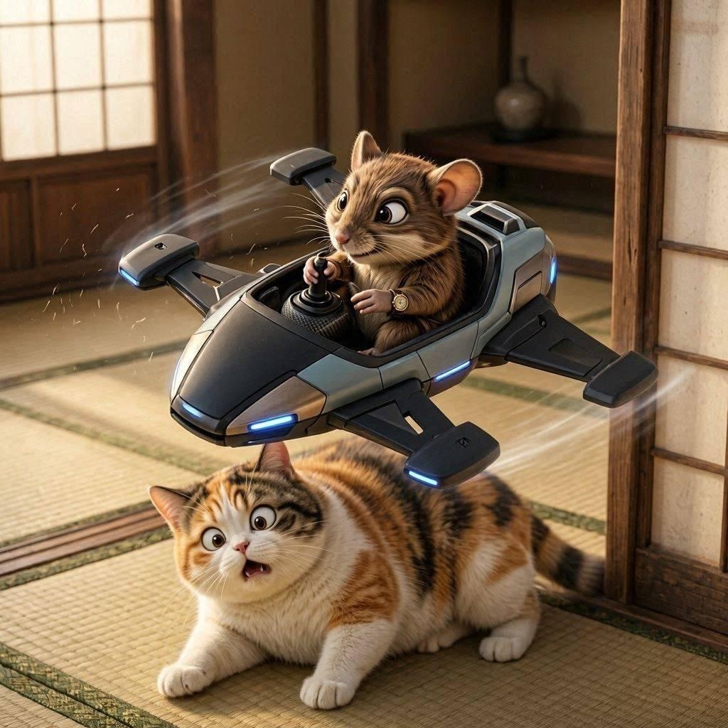 ２ミニドローンで猫にいたずらチュウー