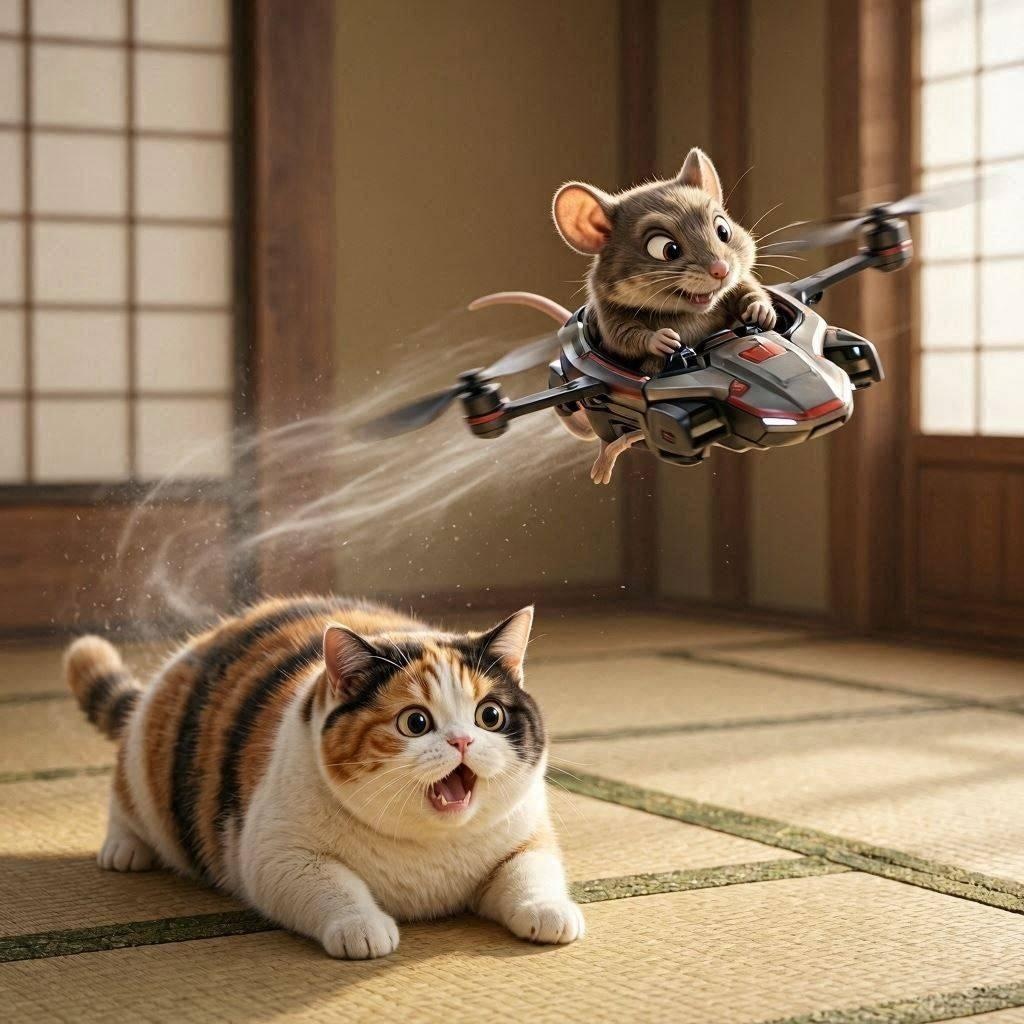 ２ミニドローンで猫にいたずらチュウー