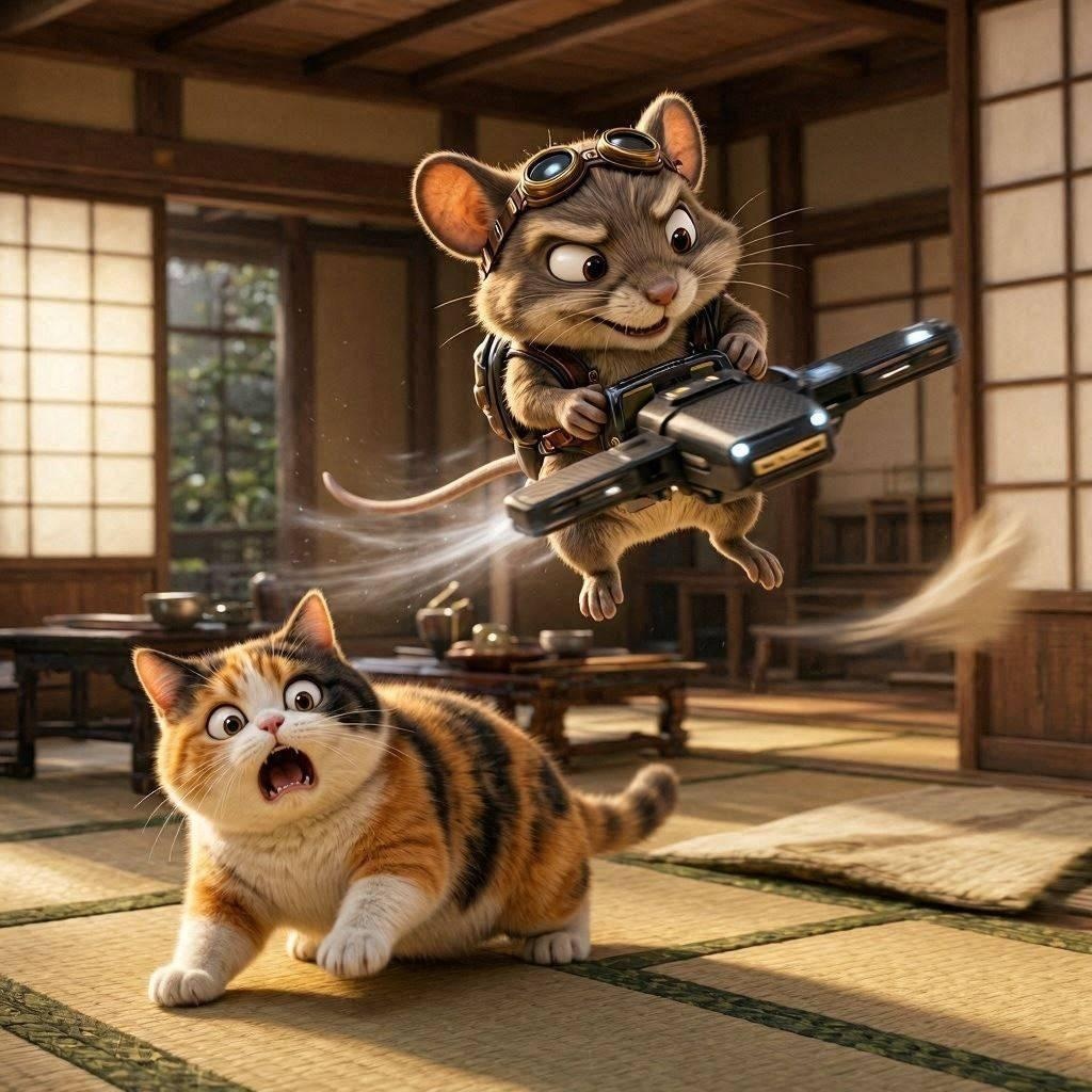 ２ミニドローンで猫にいたずらチュウー