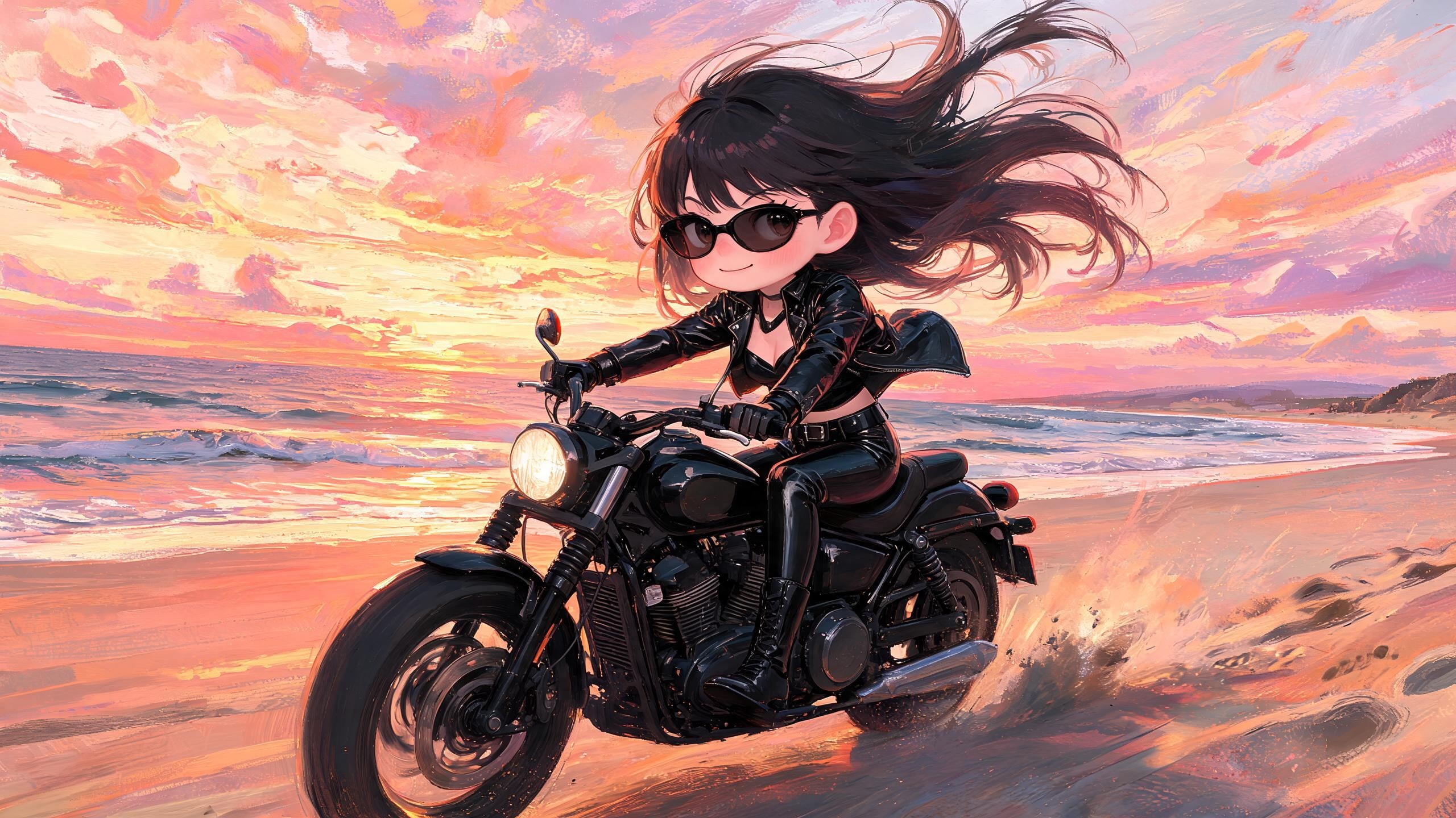 【#バイクと女の子】自分を峰不◯子と思い込んでいるお姉さん１（油絵風）