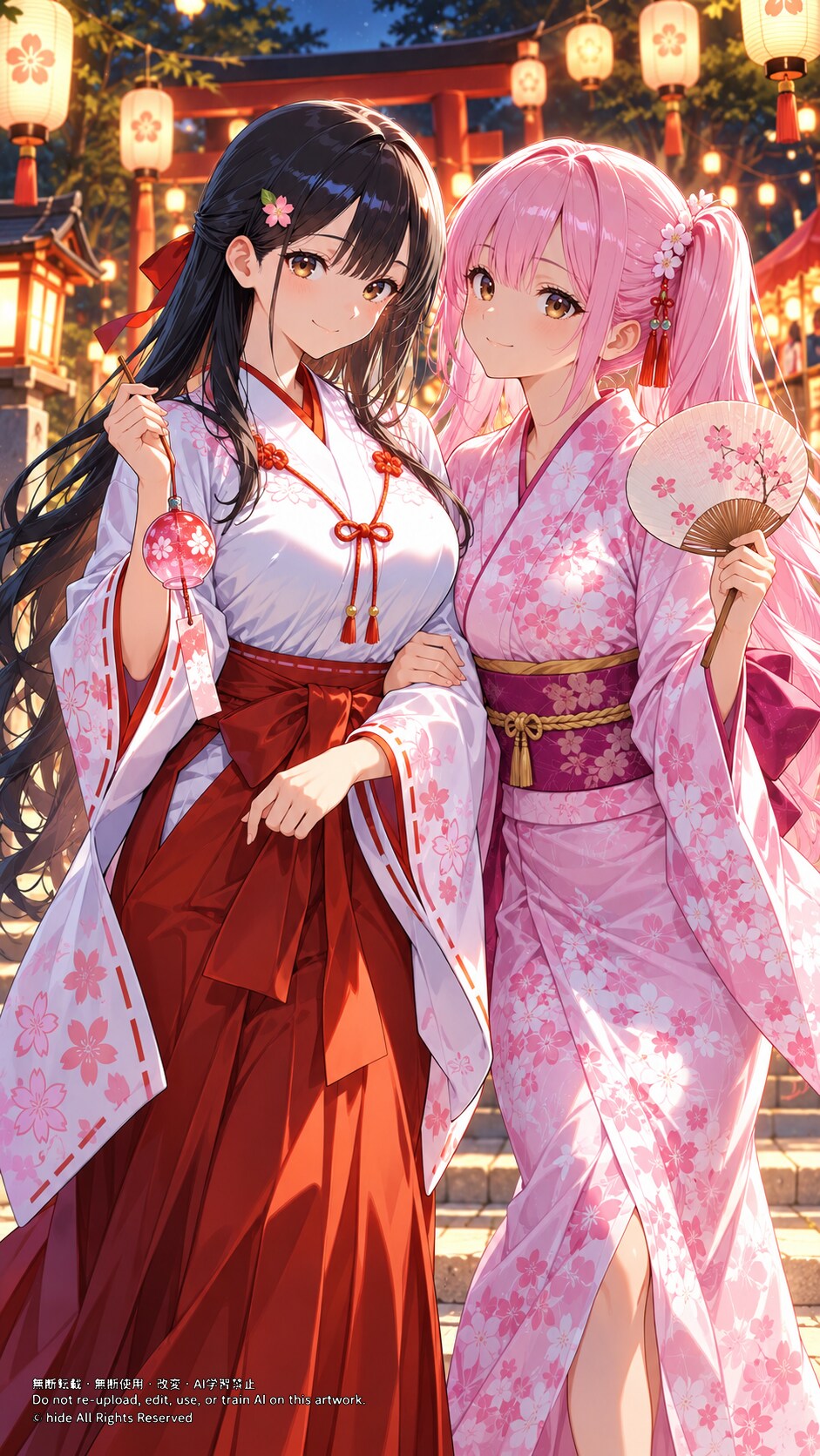 🌸 神楽さんとアメノウズメさん、祭りの灯りに | の人気AIイラスト・グラビア