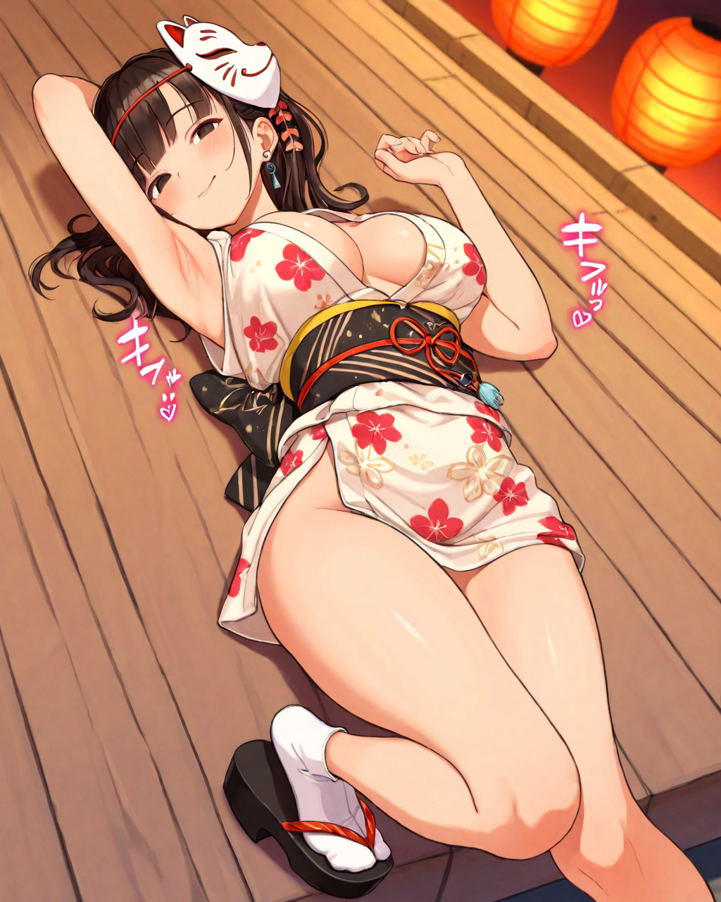 浴衣でワキ見せ