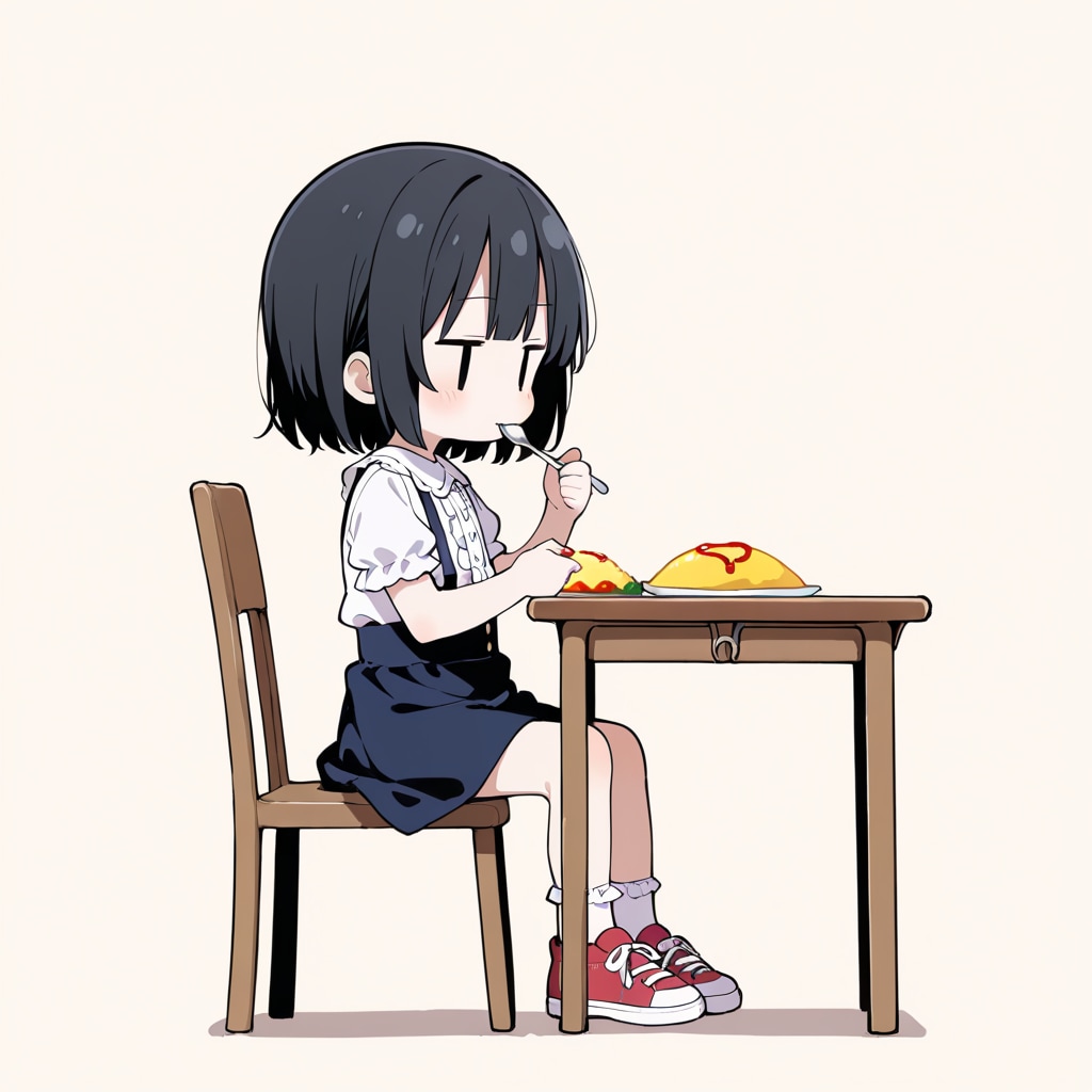 オムレツを食べる