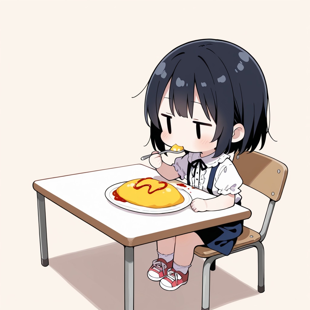 オムレツを食べる