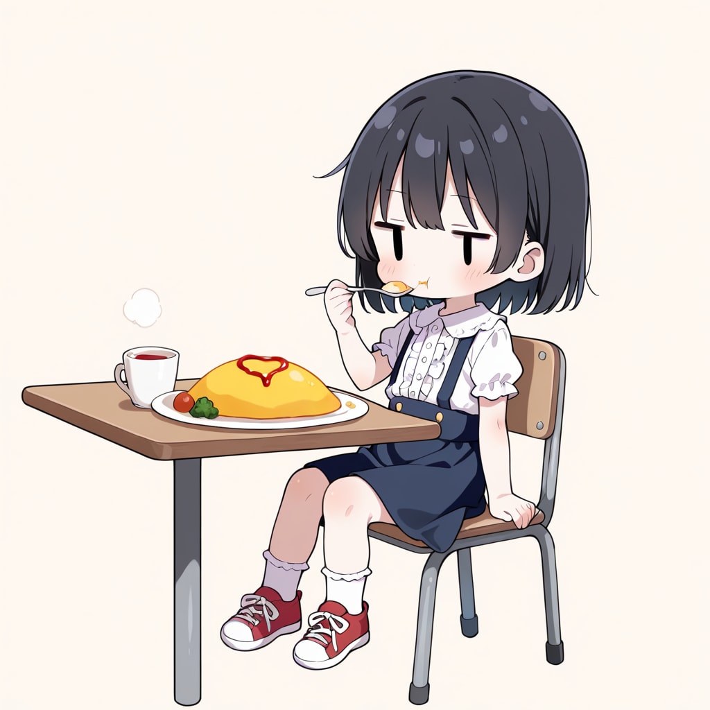 オムレツを食べる