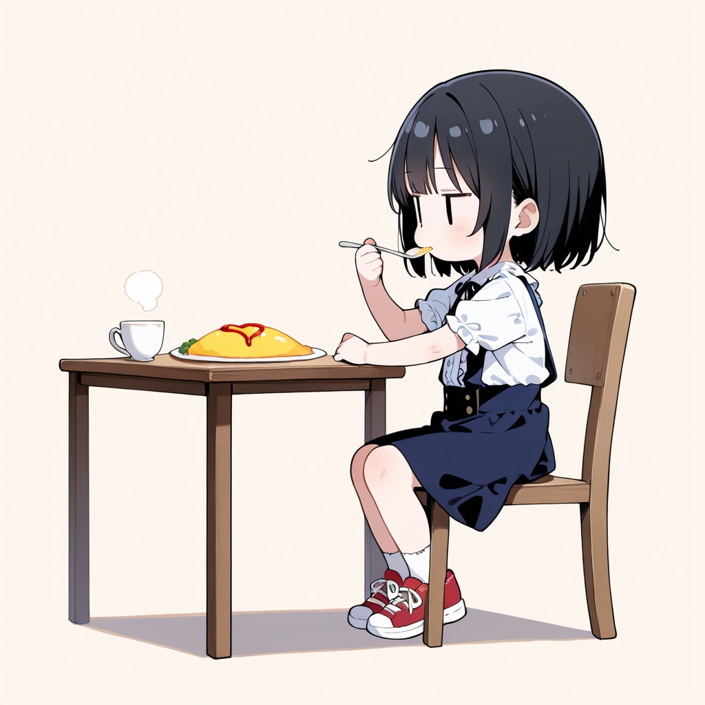 オムレツを食べる