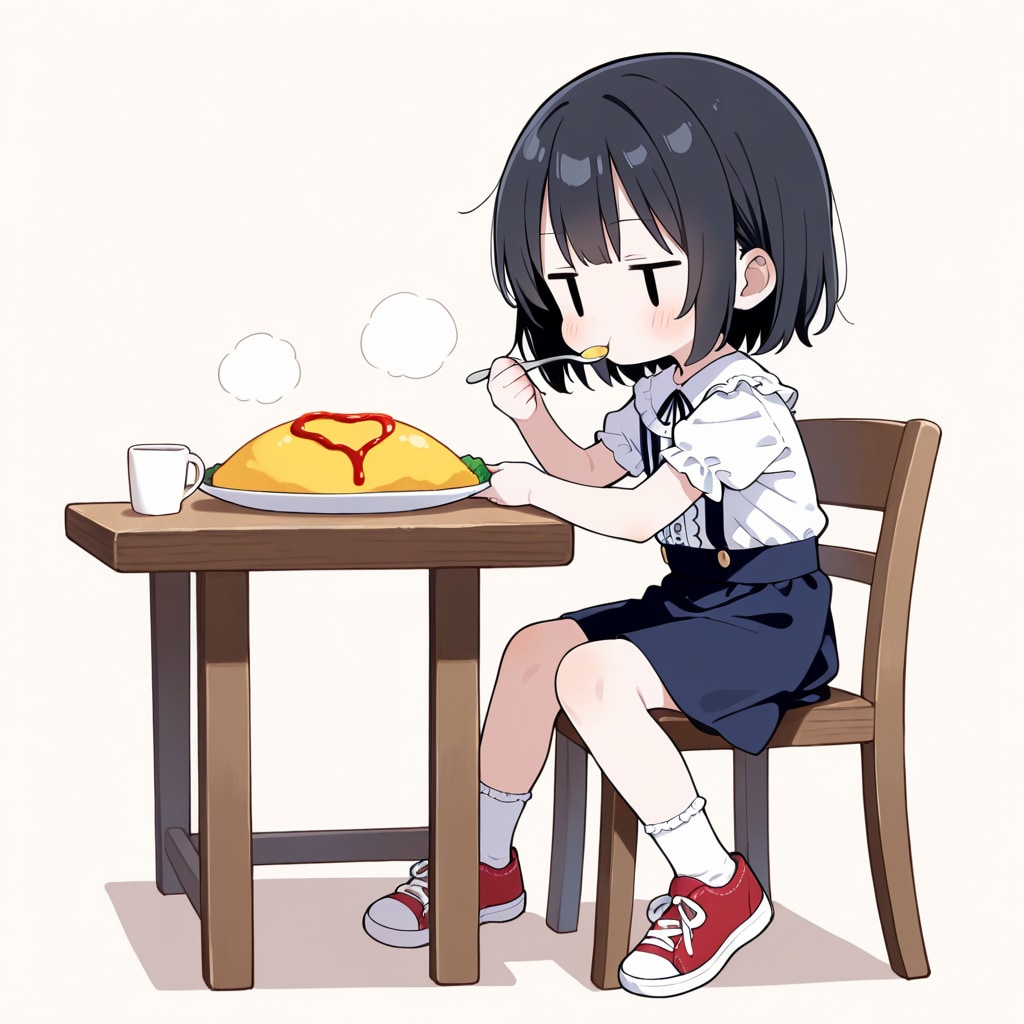 オムレツを食べる